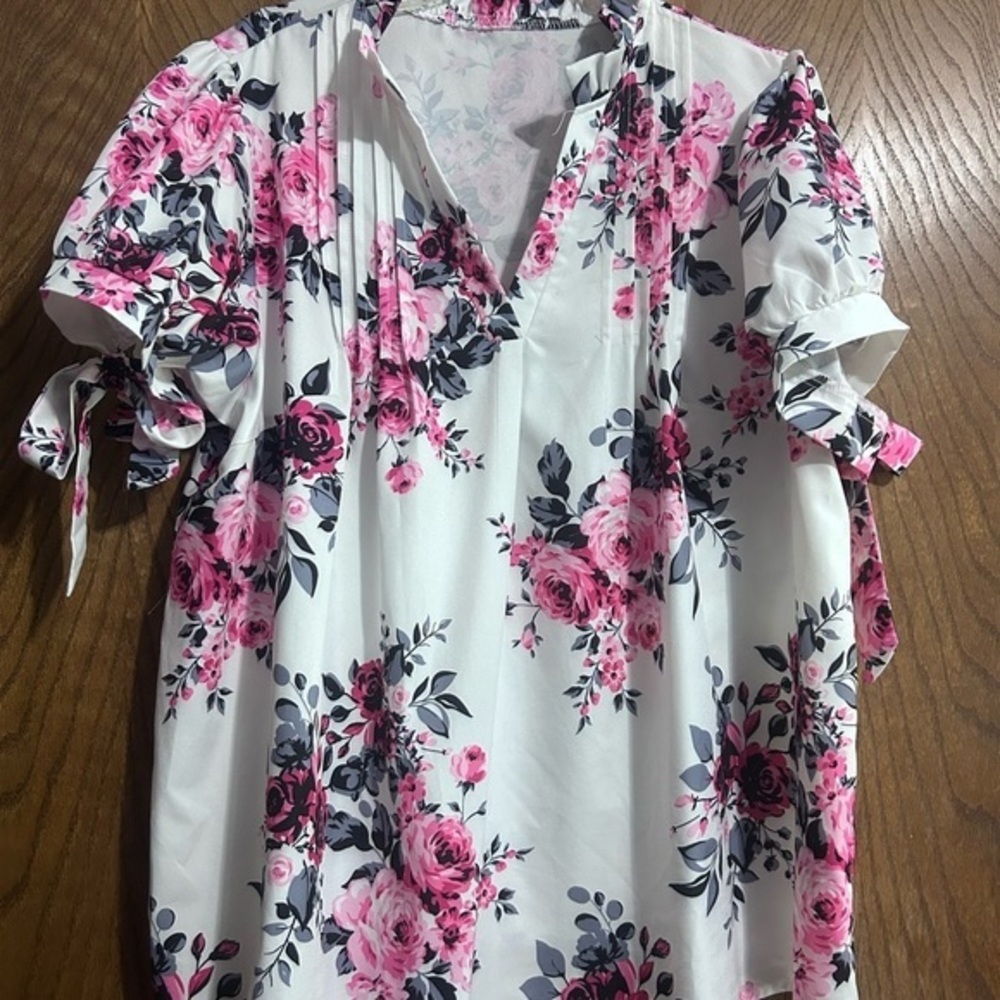 SHEIN 2X floral print short sleeve blouse